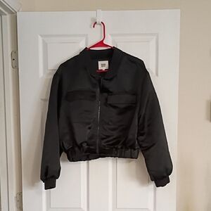 Zara Black Satin Bomber Jacket